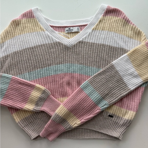 Hollister Sweaters - Hollister Women's Pastel Striped V-Neck Sweater